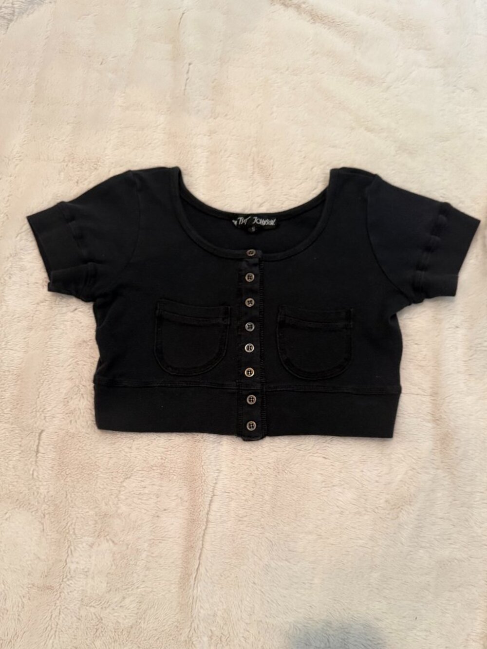 Vintage 80's Betsy Johnson Cropped Black Tee Size Small
